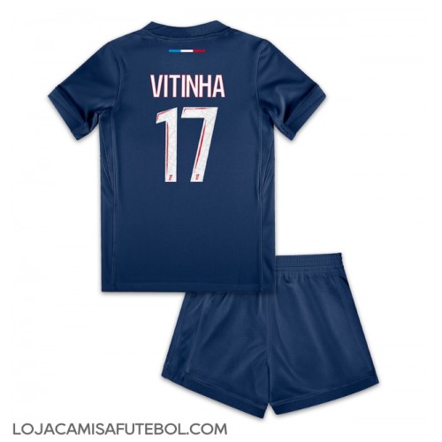 Camisa de Futebol Paris Saint-Germain Vitinha #17 Equipamento Principal Infantil 2024-25 Manga Curta (+ Calças curtas)